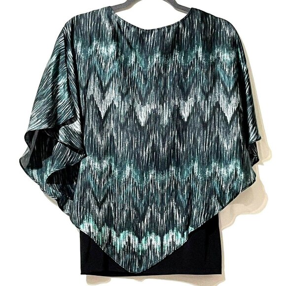 AGB Womens Poncho Style Top S Green & Black Polyester Blend Made In Vietnam - Picture 2 of 7